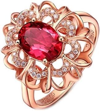 KnSam Bague Femme Fine Tourmaline Rouge Naturelle Fastueux, Or 18 Carats Élégance Cadeau Noël