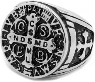 BOBIJOO JEWELRY - Anillo Anillo Anillo de Hombre de la Medalla de la Cruz de la Orden de San Benito de Nursie de Acero Templarios