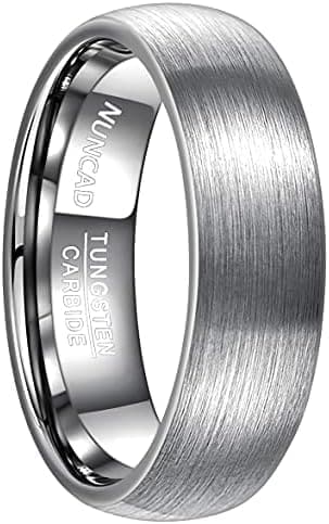NUNCAD 7mm 8mm Anillo de Tungsteno Simple de Plata con Bisel Pulido y Cepillado Hombres Mujeres Cómodo Talla 11.75-32.25