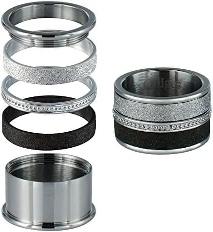 Quiges Diapositiva de apilamiento – acero inoxidable en anillo 4 mm Altura cerámica negro (Differen Anillo tamaños) - Imagen 2