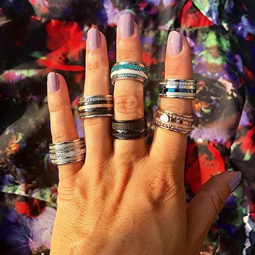 Quiges Diapositiva de apilamiento – acero inoxidable en anillo 4 mm Altura cerámica negro (Differen Anillo tamaños) - Imagen 5