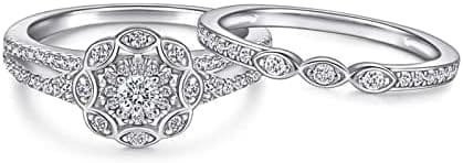 Banemi Anillos Mujer Tous, Plata Anillos de Zirconia Cúbica Ronda Anillo de Regalo de Pareja Talla 9,5 - Imagen 4