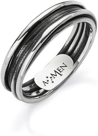 CROCE DEL SUD SRL Anillo de mujer de Amen de la colección Hipster. Anillo fabricado en plata 925 bruñida con banda negra central. Tamaño del anillo: 12. La referencia es afv-12, Plata de ley