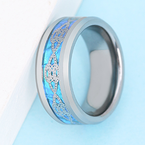 Anillos de boda Galani, color azul y plateado, con nudo celta, para hombre y mujer, con ópalo sintético