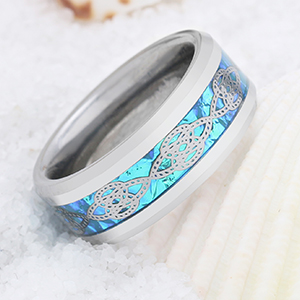 Anillos de boda Galani, color azul y plateado, con nudo celta, para hombre y mujer, con ópalo sintético