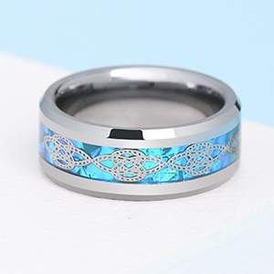 Anillos de boda Galani, color azul y plateado, con nudo celta, para hombre y mujer, con ópalo sintético