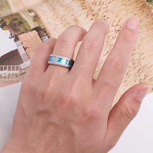 Anillos de boda Galani, color azul y plateado, con nudo celta, para hombre y mujer, con ópalo sintético 