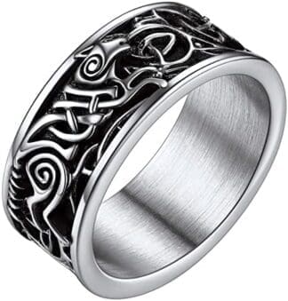 FaithHeart Anillo Hombre Nórdico Cabeza de Lobo Anillo Hip Hop Acero Inoxidable 316L Joyería Religiosa de Protección