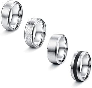 LOLIAS 4 Piezas Anillos Hombre Acero Inoxidable Acabado Plateado Mate Anillos De Banda Anillos De Promesa De Compromiso Vintage para Hombre Mujer 14-30