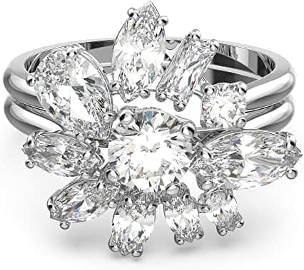 Swarovski Anillo de cóctel Gema, Flor, Blanco, Baño de rodio