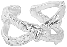 Anillos Abiertos de Plata de Ley 925, Anillos texturizados en X, Joyería de Fiesta (Color : Silver)