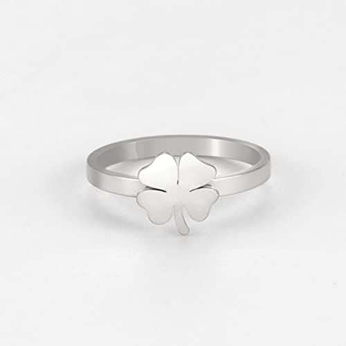LIKGREAT Anillos de Trébol de Cuatro Hojas para Mujeres Niñas Anillos del Día de San Patricio Anillo de Trébol en Forma de Corazón Amuleto de la Buena Suerte Joyería de Acero Inoxidable - Imagen 3