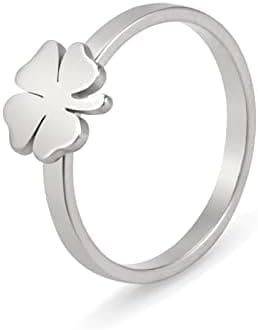 LIKGREAT Anillos de Trébol de Cuatro Hojas para Mujeres Niñas Anillos del Día de San Patricio Anillo de Trébol en Forma de Corazón Amuleto de la Buena Suerte Joyería de Acero Inoxidable - Imagen 8
