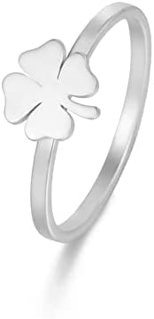 LIKGREAT Anillos de Trébol de Cuatro Hojas para Mujeres Niñas Anillos del Día de San Patricio Anillo de Trébol en Forma de Corazón Amuleto de la Buena Suerte Joyería de Acero Inoxidable