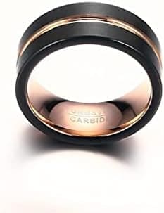 KnSam Anillos de compromiso para hombre, 8 mm, de tungsteno cepillado, para hombre, color negro, Tungsteno, Sin circonitas - Imagen 5