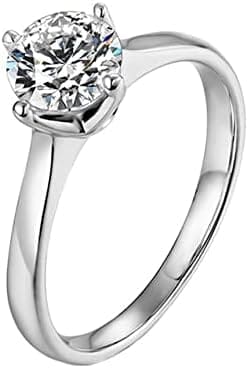 Whoiy Anillo solitario de oro blanco de 14 quilates (585) y diamante de 0,08 quilates