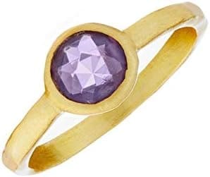 Silverly Anillo Piedra Amatista Sintética Mujer Plata de Ley Esterlina .925 Chapada en Oro Cepillado