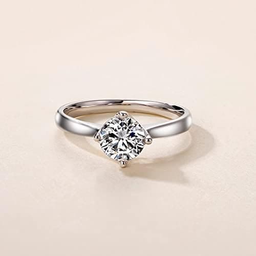 Whoiy Anillo solitario de oro blanco de 14 quilates (585) y diamante de 0,08 quilates - Imagen 4