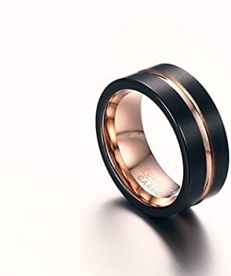 KnSam Anillos de compromiso para hombre, 8 mm, de tungsteno cepillado, para hombre, color negro, Tungsteno, Sin circonitas - Imagen 4