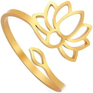 kkjoy Anillo de Yoga Flor de Loto Acero Inoxidable Doble Loto Ajustable Anillos de Dedos Abiertos Joyas de Inspiración para Mujeres Niñas