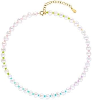 MARLION JEWELS Collar de perlas sintéticas con pequeñas bolitas de colores intercaladas. Cadena para mujer, niña. Ideal para regalo del día de la madre, cumpleaños, aniversario. Joyería mujeres