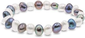 Pulsera de Mujer de Perlas Cultivadas de Agua Dulce Blancas y de Colores de 8-9 mm Barrocas Secret & You - 22 perlas en total - Pulsera elástica de 18 cm.
