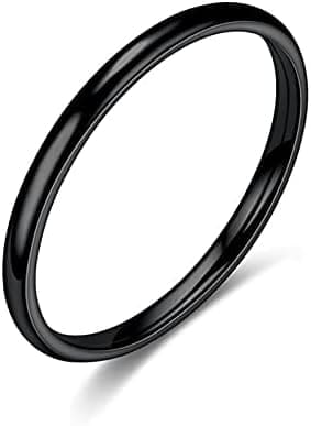 Banemi Anillo Mujer Elegante, Acero Inoxidable Piezas Bisuteria Mujer 2mm Brillante Negro Mujer Anillo de Amor Talla 6.5-27 Regalo de Socio