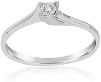 MILLE AMORI ? Anillo Mujer Compromiso Oro y Diamantes - Oro Blanco 9 Kt 375 ? Diamantes 0.01 Kt