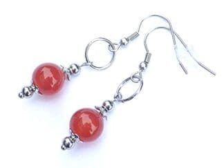 Pendientes de acero inoxidable para mujer con anillos y cuentas de cornalina roja