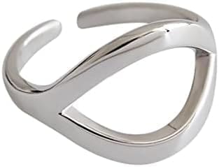 Anillos Ajustables Huecos geométricos de Plata de Ley 925, joyería for Mujer (Color : Silver)