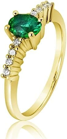 MILLE AMORI ? Anillo de compromiso de oro y diamantes naturales y esmeralda para señoras ? Oro blanco 9 quilates 375 Diamantes 0,06 Kts Esmeralda 0,30 Kts