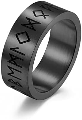 Whoiy Anillos Hombre Compromiso, Anillo Personalizado Acero con Negro Anillo de Runas Vikingas Regalo de Joyería de Anillo para Hombres Mujeres
