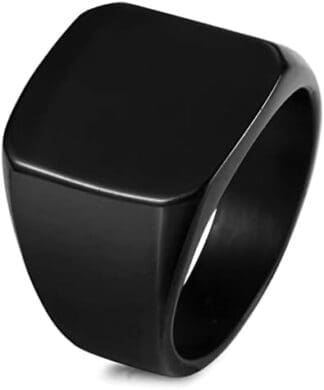 Chriscoco Anillos de Sello Negros de Acero Inoxidable para Hombre Mujeres Anillo Cuadrado Negro Pulido Tamaño 14-30
