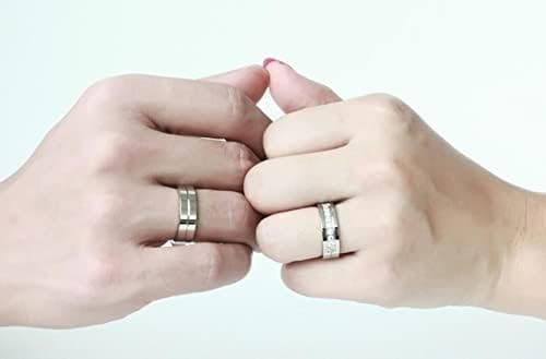 YAHOYA Anillos de Pareja de Moda para los Amantes Anillos de Compromiso de Alianza de Boda Ajustables Regalo Anillos Simples de Acero Inoxidable - Imagen 4