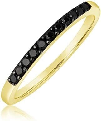 MILLE AMORI ? Anillo de compromiso de oro y diamantes negros naturales para mujer ? Oro blanco 9 quilates 375 Diamantes negros naturales 0,11 quilates