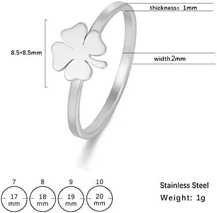 LIKGREAT Anillos de Trébol de Cuatro Hojas para Mujeres Niñas Anillos del Día de San Patricio Anillo de Trébol en Forma de Corazón Amuleto de la Buena Suerte Joyería de Acero Inoxidable - Imagen 2