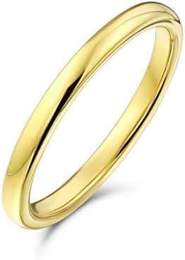 Bling Jewelry Simple Minimalista Delgado Apilable Cúpula Parejas Titanio Boda Pulido 14K Anillo Chapado En Oro Para Hombres Para Mujeres 2Mm
