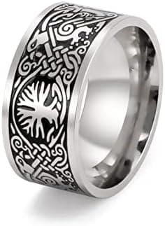 TEAMER árbol de la vida Anillo vintage de acero inoxidable, amuleto vikingo, nudo celta, joyería para hombre
