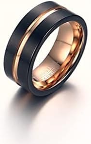 KnSam Anillos de compromiso para hombre, 8 mm, de tungsteno cepillado, para hombre, color negro, Tungsteno, Sin circonitas - Imagen 3