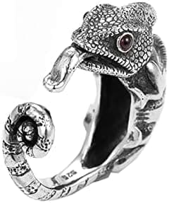 Anillos Ajustables de Lagarto de Plata de Ley 925, Anillos Abiertos for Hombres y Mujeres (Color : 1)