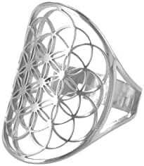 kkjoy Anillo de Acero Inoxidable con Calado Flor de la Vida Ajustable Anillo Dedo Abierto Anillos de Promesa Joyería Regalo para Mujeres