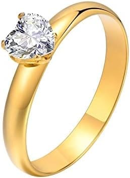 Epinki Anillos Acero Inoxidable, Anillo Mujer 3MM Solitario Oro con Circonita Blanco Corazón Anillos Bodas