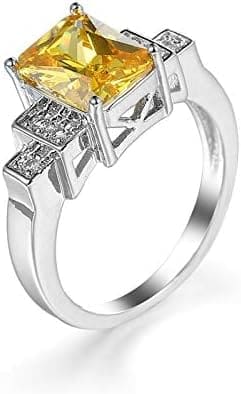 Banemi Anillo Mujer Elegante, Anillos Parejas Púrpura Rectangular Zirconia Cúbica Chapada en Oro Blanco Anillo de Joyería para Mujeres Talla 12-22