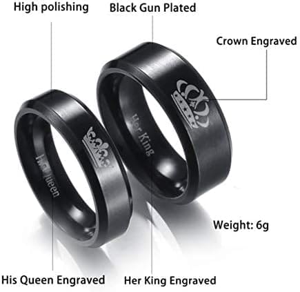 Juego de 2 anillos de corona negros para parejas, él y ella, de acero inoxidable, para compromiso, boda, ajuste cómodo - Imagen 2