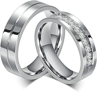 Bishilin Anillos de la Amistad Acero Inoxidable para 2, Pares de Anillos de 6 MM con Anillos de Boda de Circonita Anillos de Compromiso