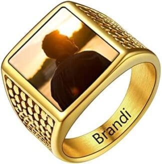 U7 Anillo Personalizable Acero Inoxidable 316L para Hombres con Fotos Anillo Ancho de Sello Cuadrado Redondo Joyería Hip Hop de Dedos para Parejas