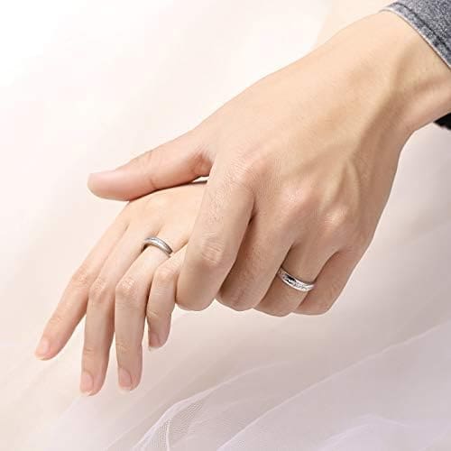 SHEGRACE Par de Anillos de Pareja en Plata de Ley 925 con Grabado Esmerilado y Anillos de Compromiso de Circonio 3A, Ajustables, Regalo para Amantes - Imagen 4