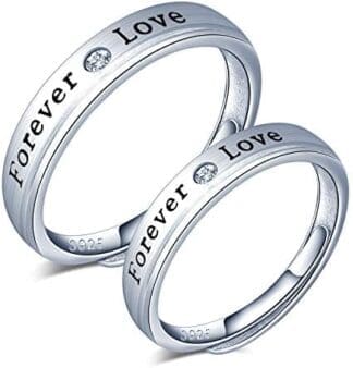 CPSLOVE Anillo de plata de ley 925 para pareja, anillos de boda, incrustaciones circón"forever love", tamaño ajustable, Anillo de compromiso