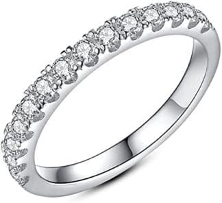 Mejewri Moissanite Anillo de boda para mujer, anillo solitario para mujer, plata de ley 925, oro blanco de 14 K, VVS1 D, color 1,5 mm/2,0 mm, 47-63