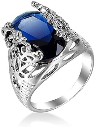 Banemi Anillos Novios Plata, Bodas para Parejas Azul Oscuro Oval Zirconia Cúbica Chapado en Plata Anillo de Joyería para Mujeres Talla 12-22